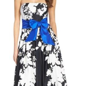 Eliza JBlack/Ivory/Cobalt Blue Print Faille A-line Gown Formal Dress